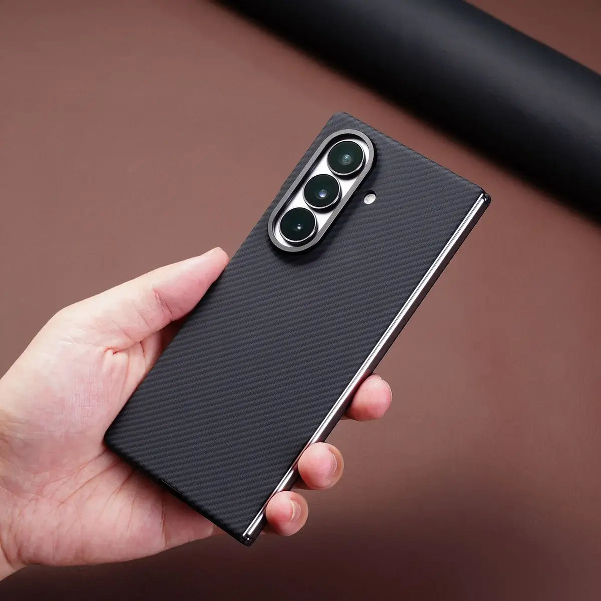 Buy Slim carbon fiber texture case for Galaxy Z Fold 8. Built-in screen protector & strong magnets for MagSafe charging. Precise fit, zero bulk. - LEO at Caseles-Samsung Galaxy Z Fold 8 Ultra, Black