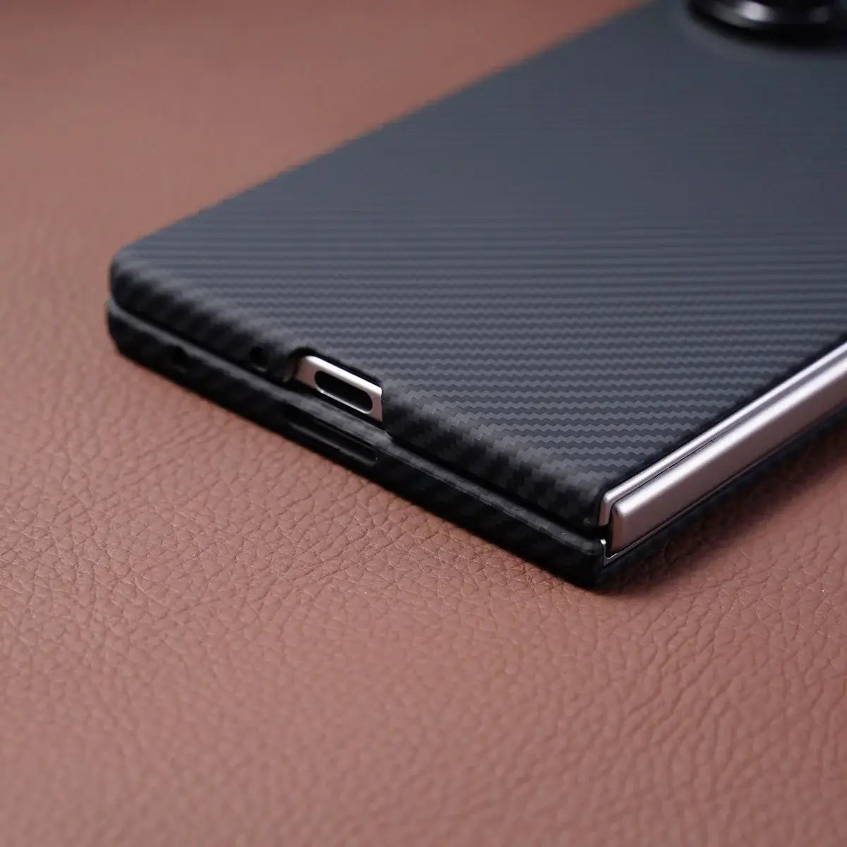 Buy Slim carbon fiber texture case for Galaxy Z Fold 8. Built-in screen protector & strong magnets for MagSafe charging. Precise fit, zero bulk. - LEO at Caseles-Samsung Galaxy Z Fold 8 Ultra, Black