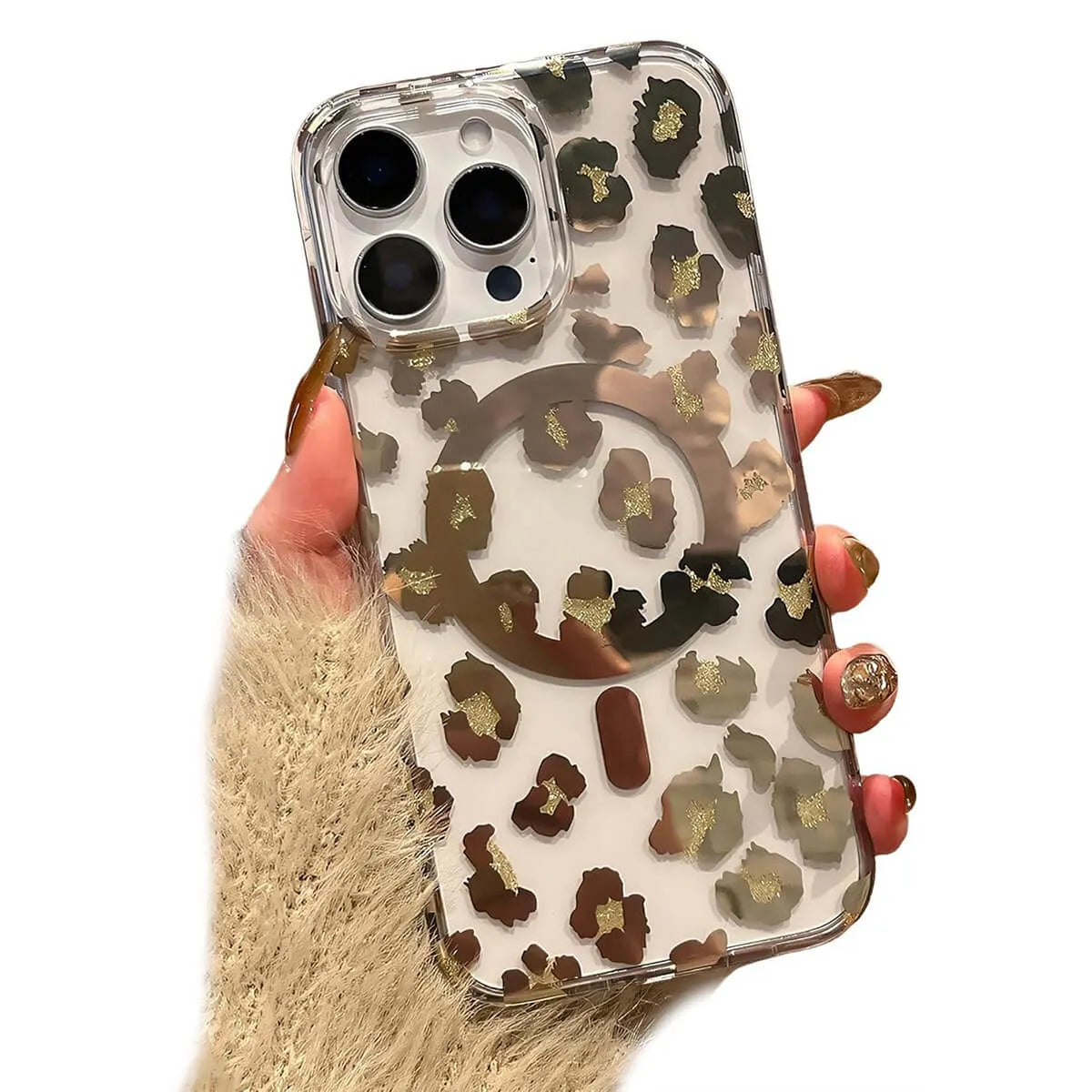 Buy Clear MagSafe Phone Case – Slim & Durable Protection - LEOPARD PRINT CLEAR MAGSAFE CASE at Caseles -iPhone 16 Pro Max, Gold