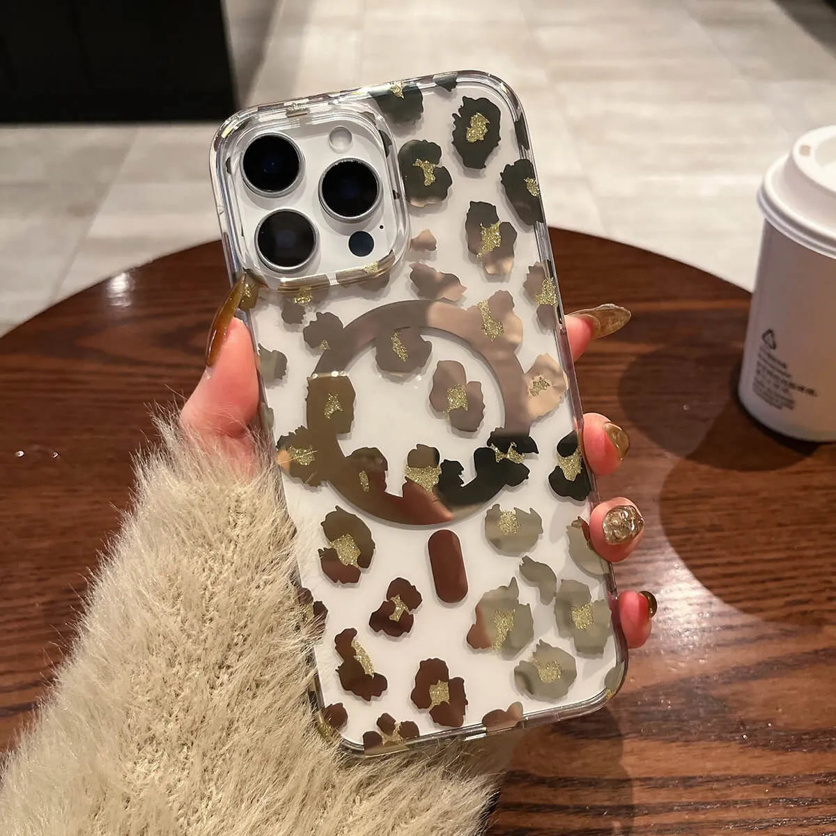 Buy Clear MagSafe Phone Case – Slim & Durable Protection - LEOPARD PRINT CLEAR MAGSAFE CASE at Caseles -iPhone 16 Pro Max, Gold