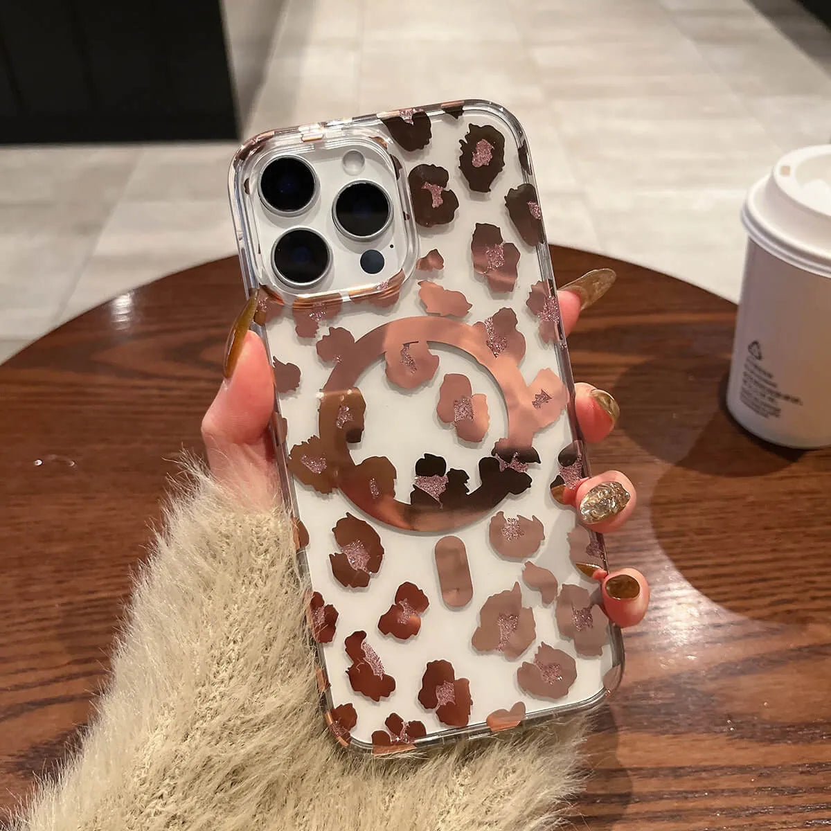 Buy Clear MagSafe Phone Case – Slim & Durable Protection - LEOPARD PRINT CLEAR MAGSAFE CASE at Caseles -iPhone 16 Pro Max, Gold