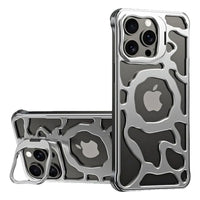 Buy Luxury Metal Case with Magnetic Lens Ring & Stand, Seamlessly Integrates with MagSafe, Shockproof & Enhanced Cooling - Levi at Caseles-iPhone 16 Pro Max, Silver