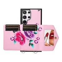 Buy Floral Wallet Case for Galaxy phone: RFID Blocking, Makeup Mirror, Card Holder & Crossbody Strap - Linden at Caseles-Samsung Galaxy S26 Ultra, Black