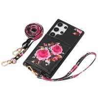 Buy Floral Wallet Case for Galaxy phone: RFID Blocking, Makeup Mirror, Card Holder & Crossbody Strap - Linden at Caseles-Samsung Galaxy S26 Ultra, Black