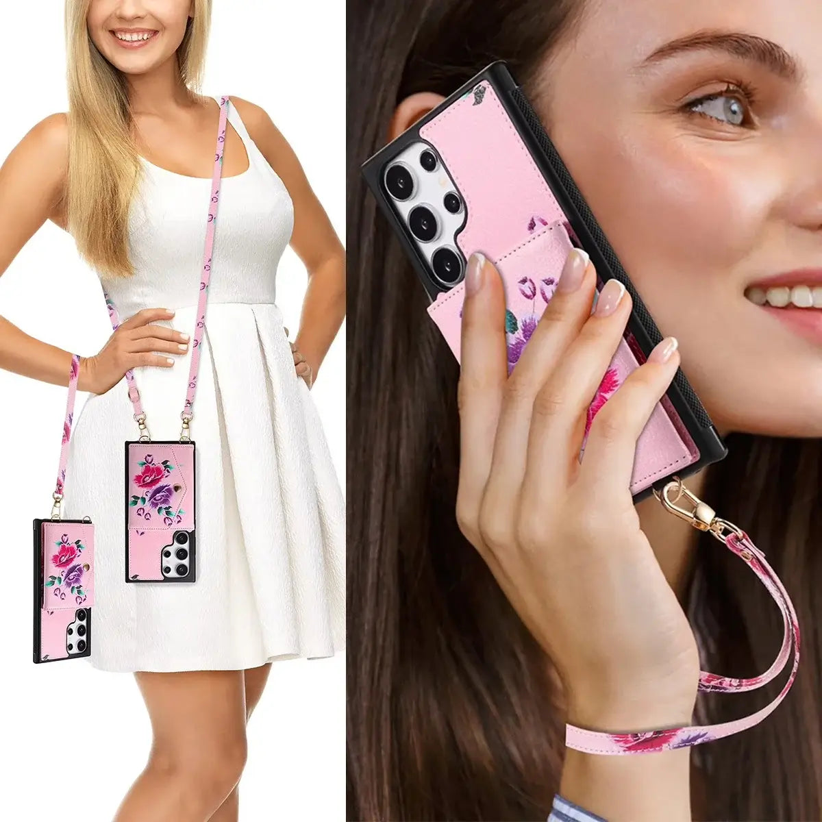 Buy Floral Wallet Case for Galaxy phone: RFID Blocking, Makeup Mirror, Card Holder & Crossbody Strap - Linden at Caseles-Samsung Galaxy S26 Ultra, Black