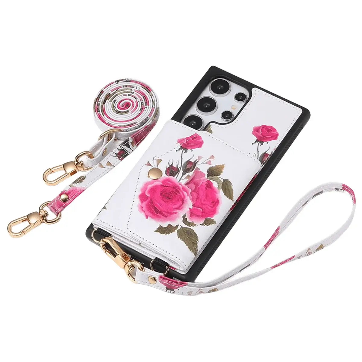 Buy Floral Wallet Case for Galaxy phone: RFID Blocking, Makeup Mirror, Card Holder & Crossbody Strap - Linden at Caseles-Samsung Galaxy S26 Ultra, Black