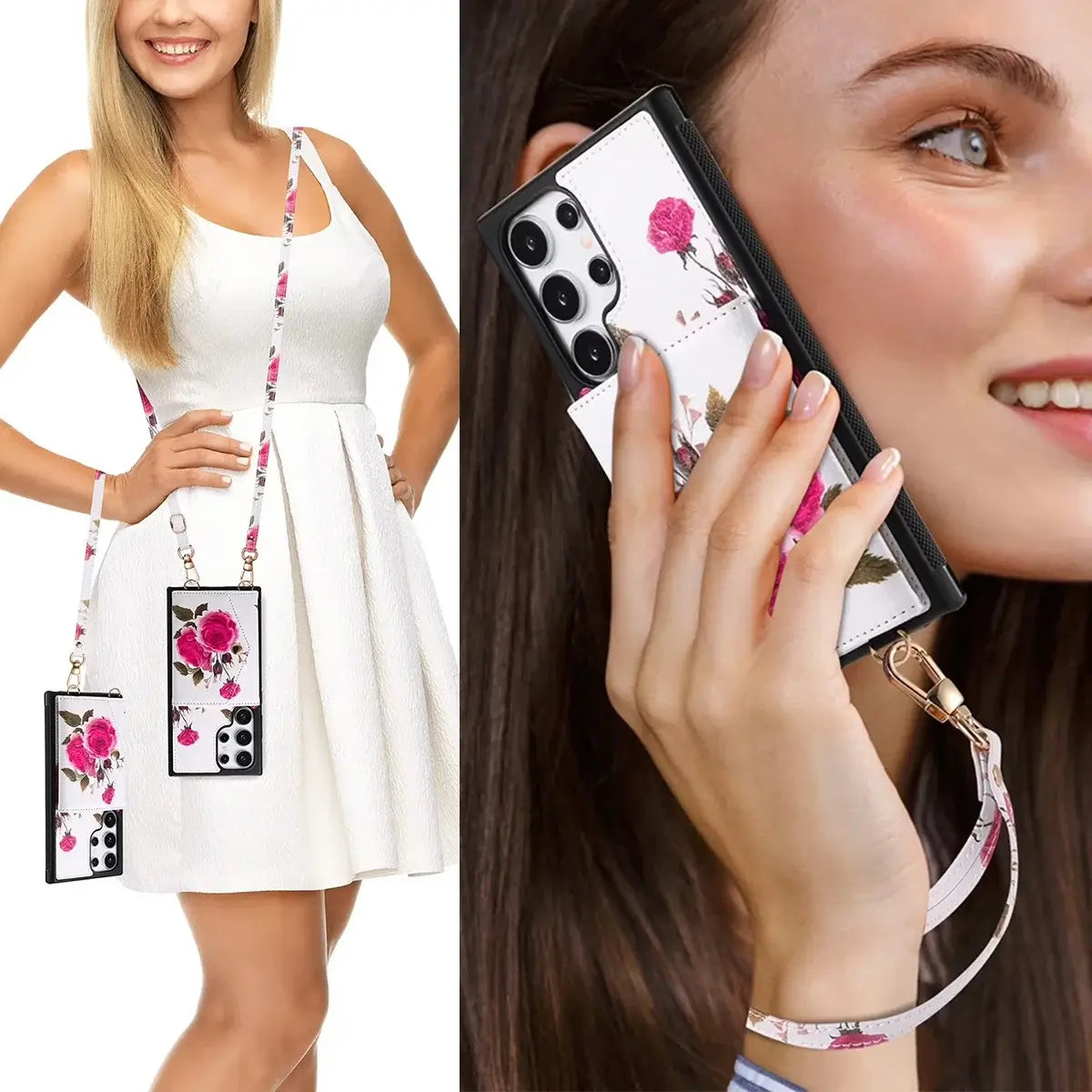 Buy Floral Wallet Case for Galaxy phone: RFID Blocking, Makeup Mirror, Card Holder & Crossbody Strap - Linden at Caseles-Samsung Galaxy S26 Ultra, Black