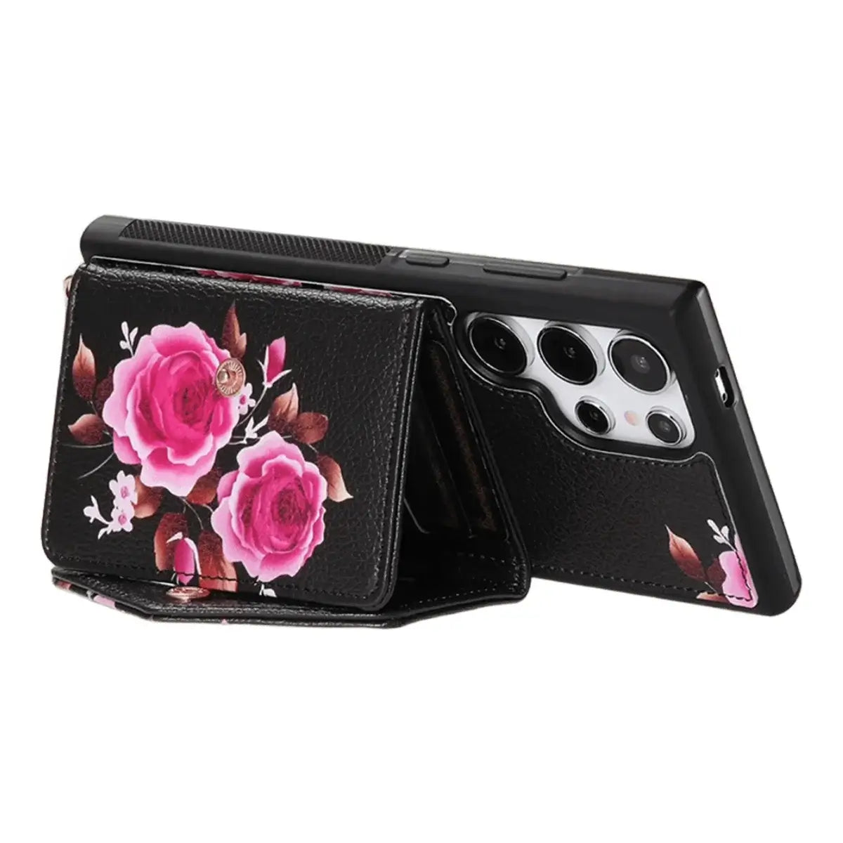 Buy Floral Wallet Case for Galaxy phone: RFID Blocking, Makeup Mirror, Card Holder & Crossbody Strap - Linden at Caseles-Samsung Galaxy S26 Ultra, Black