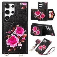 Buy Floral Wallet Case for Galaxy phone: RFID Blocking, Makeup Mirror, Card Holder & Crossbody Strap - Linden at Caseles-Samsung Galaxy S26 Ultra, Black