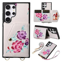 Buy Floral Wallet Case for Galaxy phone: RFID Blocking, Makeup Mirror, Card Holder & Crossbody Strap - Linden at Caseles-Samsung Galaxy S26 Ultra, Gray