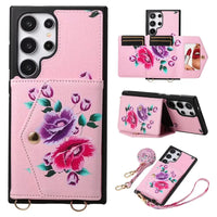 Buy Floral Wallet Case for Galaxy phone: RFID Blocking, Makeup Mirror, Card Holder & Crossbody Strap - Linden at Caseles-Samsung Galaxy S26 Ultra, Pink