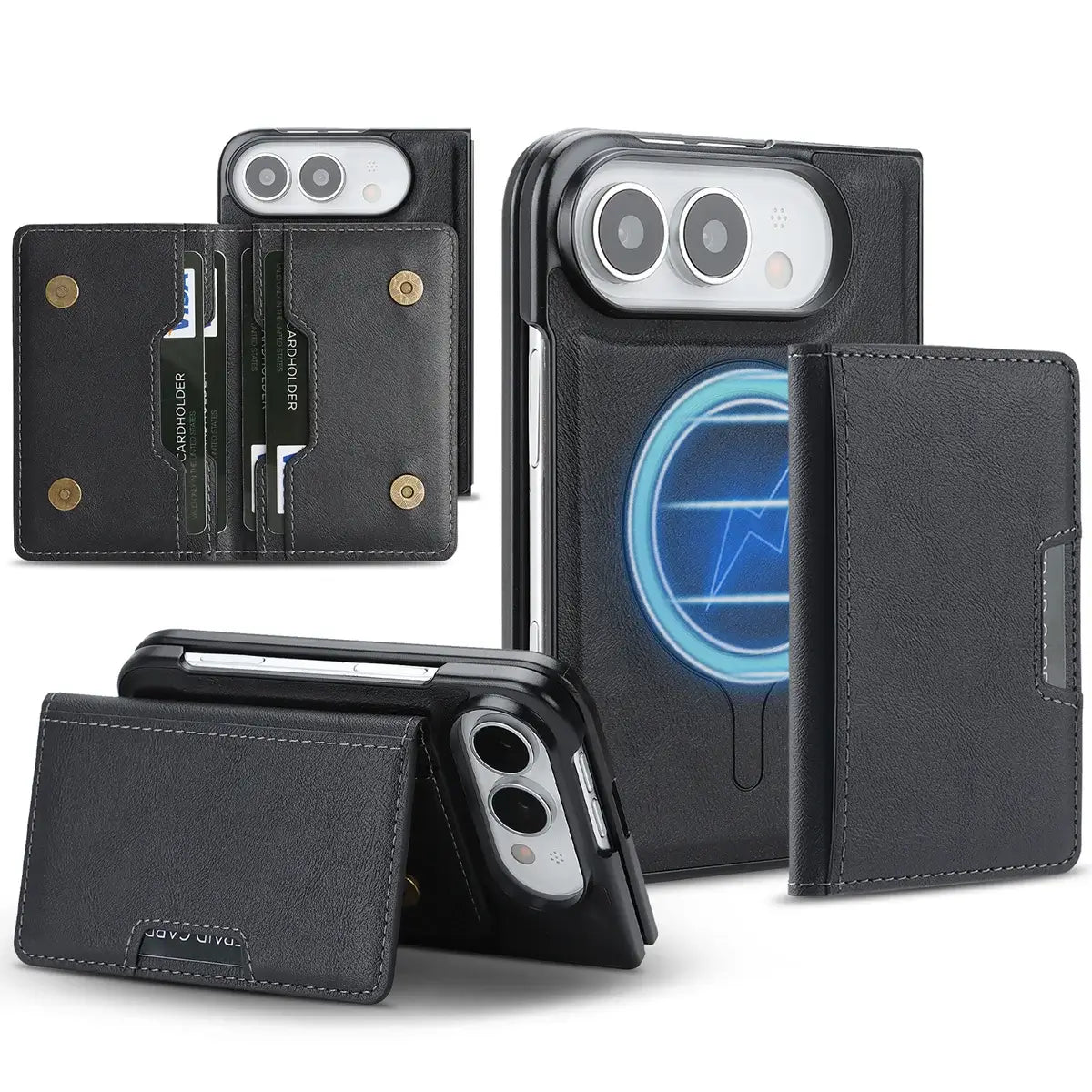 Buy Detachable Magnetic Wallet & Slim Cover with Kickstand Function, 5 Card Slots, High-End PU Leather & Strong MagSafe Adsorption for iPhone Duo - LORN at Caseles-iPhone Duo, Black