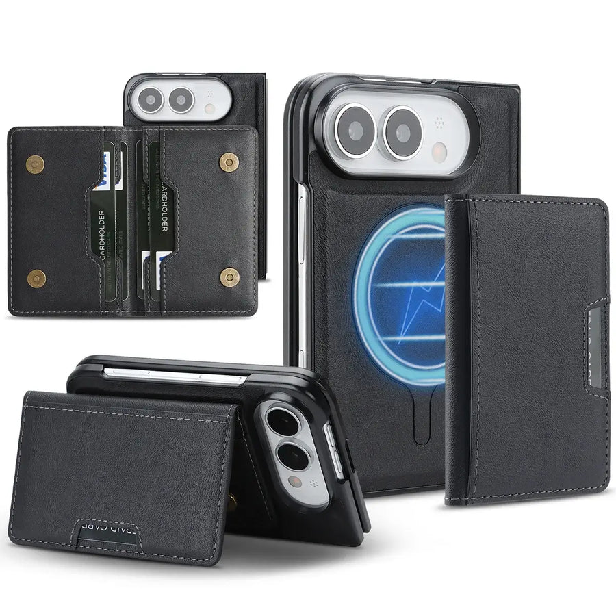 Buy Detachable Magnetic Wallet & Slim Cover with Kickstand Function, 5 Card Slots, High-End PU Leather & Strong MagSafe Adsorption for iPhone Duo - LORN at Caseles-iPhone Duo, Black
