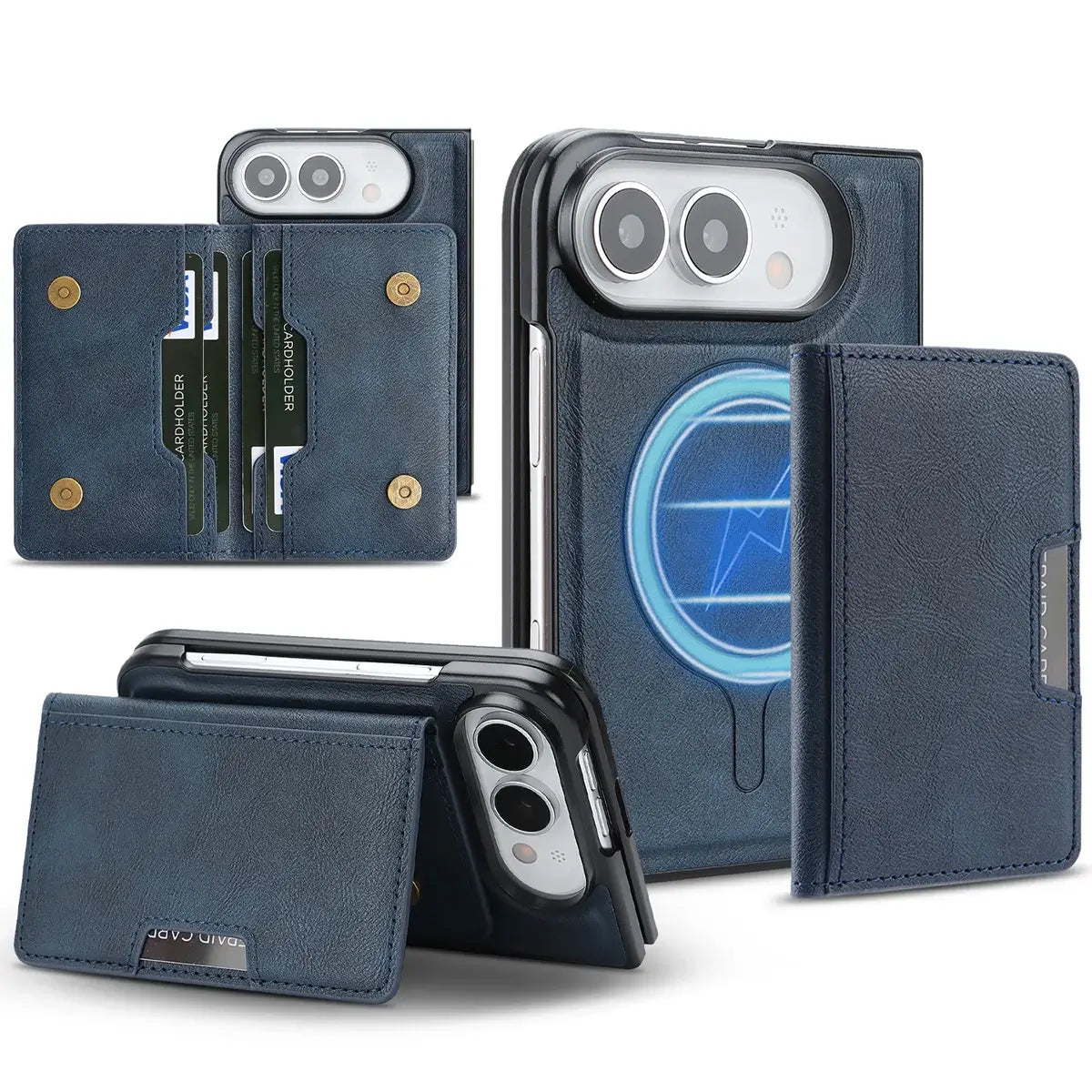 Buy Detachable Magnetic Wallet & Slim Cover with Kickstand Function, 5 Card Slots, High-End PU Leather & Strong MagSafe Adsorption for iPhone Duo - LORN at Caseles-iPhone Duo, Blue