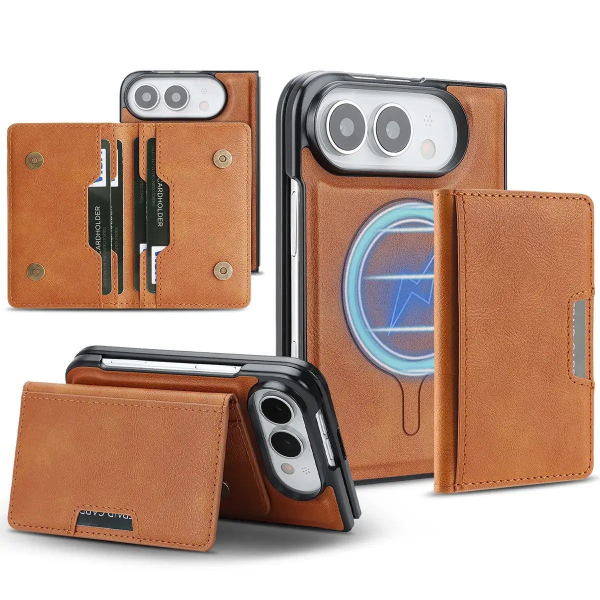 Buy Detachable Magnetic Wallet & Slim Cover with Kickstand Function, 5 Card Slots, High-End PU Leather & Strong MagSafe Adsorption for iPhone Duo - LORN at Caseles-iPhone Duo, Bronze