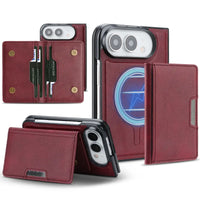 Buy Detachable Magnetic Wallet & Slim Cover with Kickstand Function, 5 Card Slots, High-End PU Leather & Strong MagSafe Adsorption for iPhone Duo - LORN at Caseles-iPhone Duo, Burgundy