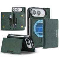 Buy Detachable Magnetic Wallet & Slim Cover with Kickstand Function, 5 Card Slots, High-End PU Leather & Strong MagSafe Adsorption for iPhone Duo - LORN at Caseles-iPhone Duo, Green