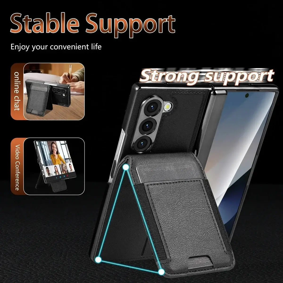 Buy Premium Leather Case with Detachable Magnetic Wallet, 360° Hinge Protection & Slim Professional Profile - Luke at Caseles-Samsung Galaxy Z Fold 8 Ultra, Black