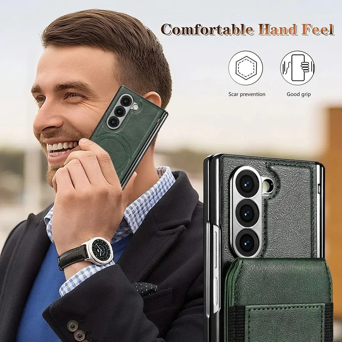 Buy Premium Leather Case with Detachable Magnetic Wallet, 360° Hinge Protection & Slim Professional Profile - Luke at Caseles-Samsung Galaxy Z Fold 8 Ultra, Black