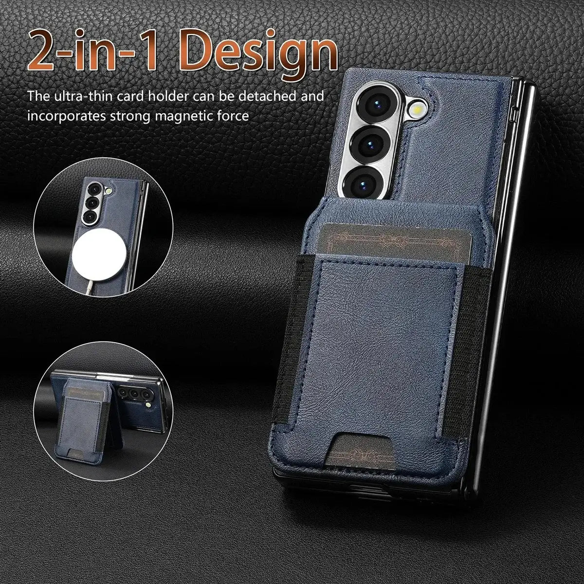 Buy Premium Leather Case with Detachable Magnetic Wallet, 360° Hinge Protection & Slim Professional Profile - Luke at Caseles-Samsung Galaxy Z Fold 8 Ultra, Black