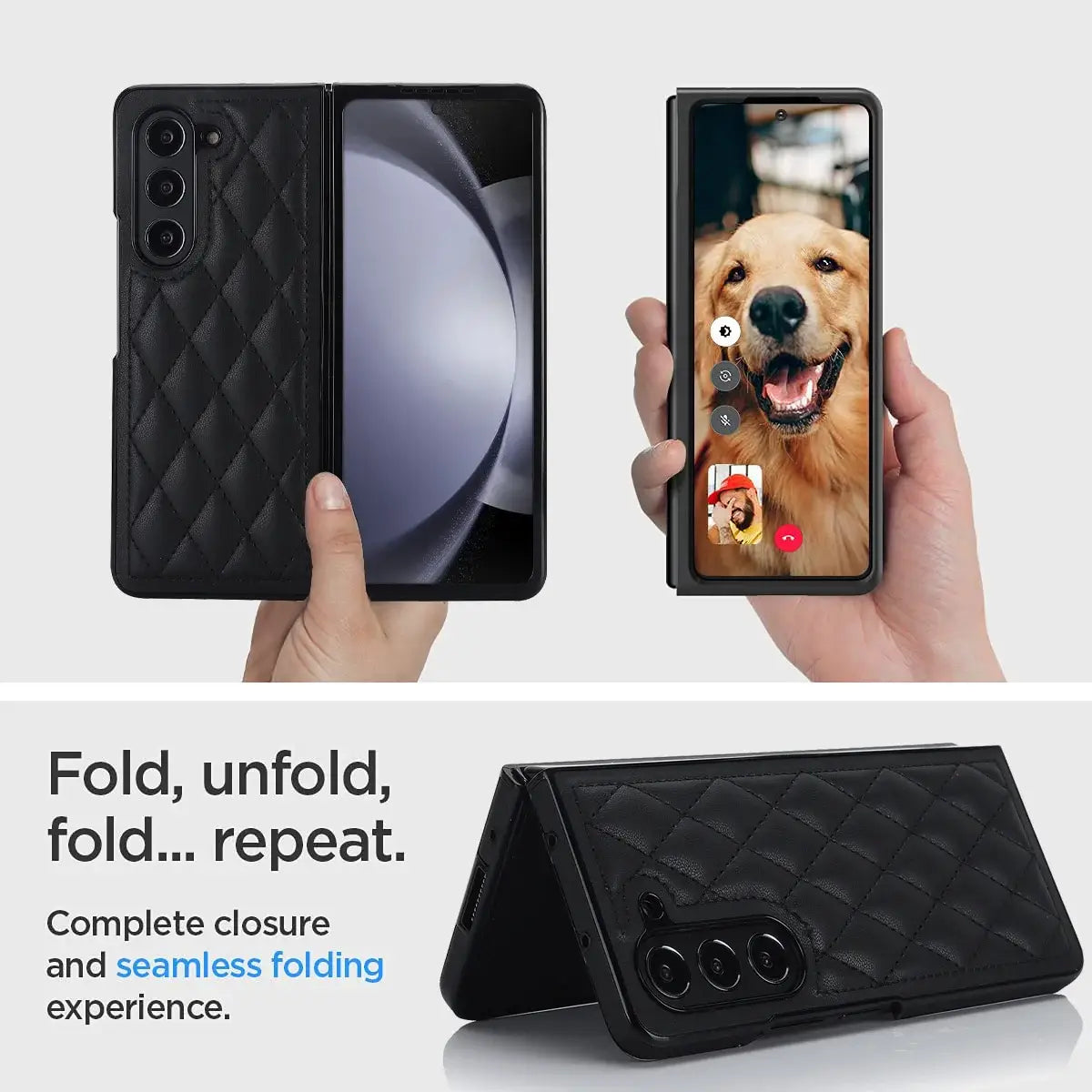 Buy Slim PU Leather Case for Galaxy Z Fold, Lightweight Shockproof Hard Cover, Minimalist Business Style , LYNE at Caseles-Samsung Galaxy Z Fold 7, Black