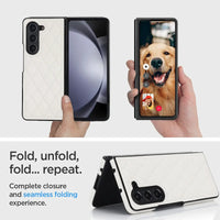 Buy Slim PU Leather Case for Galaxy Z Fold, Lightweight Shockproof Hard Cover, Minimalist Business Style , LYNE at Caseles-Samsung Galaxy Z Fold 7, Black