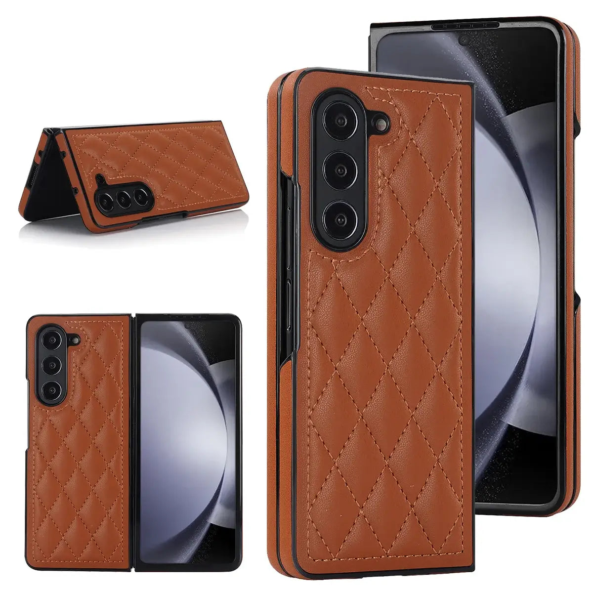 Buy Slim PU Leather Case for Galaxy Z Fold, Lightweight Shockproof Hard Cover, Minimalist Business Style , LYNE at Caseles-Samsung Galaxy Z Fold 7, Bronze
