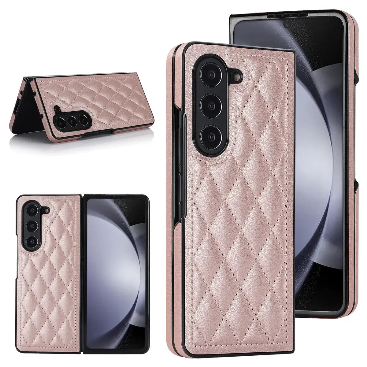 Buy Slim PU Leather Case for Galaxy Z Fold, Lightweight Shockproof Hard Cover, Minimalist Business Style , LYNE at Caseles-Samsung Galaxy Z Fold 7, Rose Gold