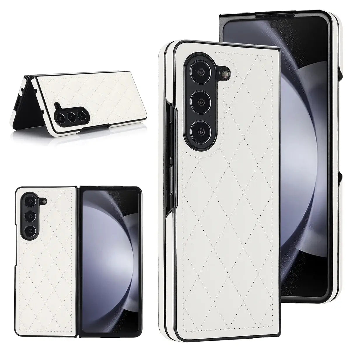 Buy Slim PU Leather Case for Galaxy Z Fold, Lightweight Shockproof Hard Cover, Minimalist Business Style , LYNE at Caseles-Samsung Galaxy Z Fold 7, White