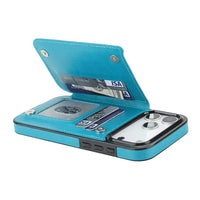 Buy Classic Wallet Phone Case, Credit Card Holder, Leather, Double Magnetic Buttons, Shockproof Case,Maddox at Caseles-iPhone 17 Pro Max, Maddox-Blue
