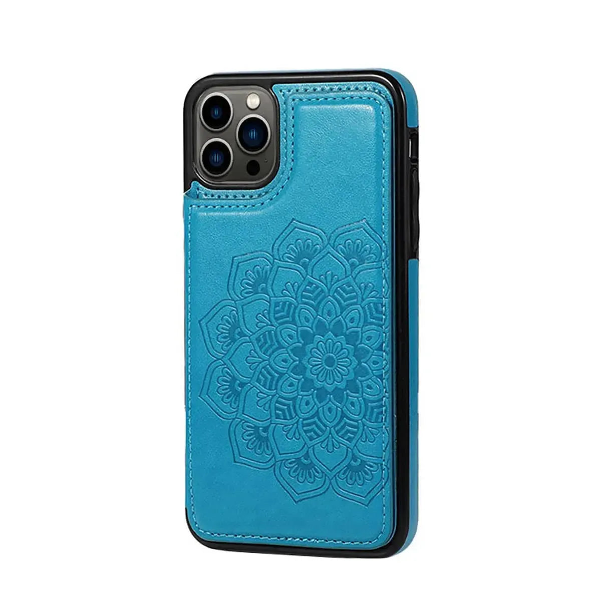 Buy Classic Mandala Wallet Phone Case, Credit Card Holder, Leather, Double Magnetic Buttons, Shockproof Case,Maddox at Caseles-iPhone 16 Pro Max, Maddox-Blue