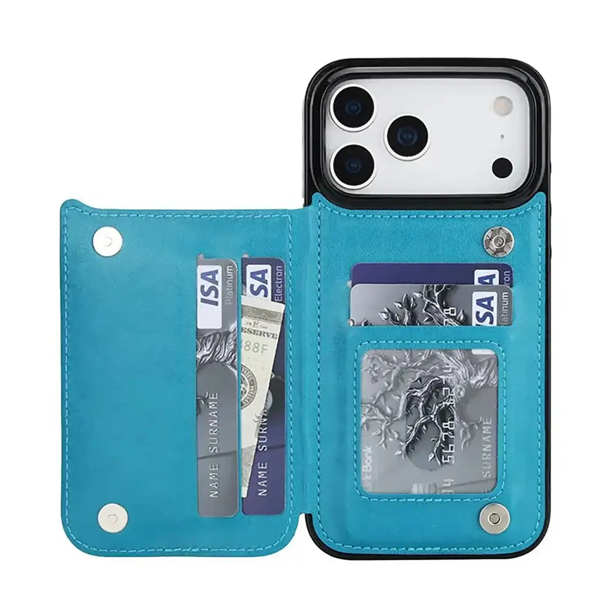 Buy Classic Wallet Phone Case, Credit Card Holder, Leather, Double Magnetic Buttons, Shockproof Case,Maddox at Caseles-iPhone 17 Pro Max, Maddox-Blue