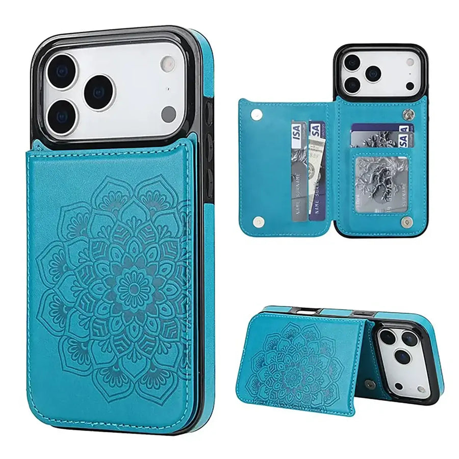 Buy Classic Wallet Phone Case, Credit Card Holder, Leather, Double Magnetic Buttons, Shockproof Case,Maddox at Caseles-iPhone 17 Pro Max, Maddox-Blue