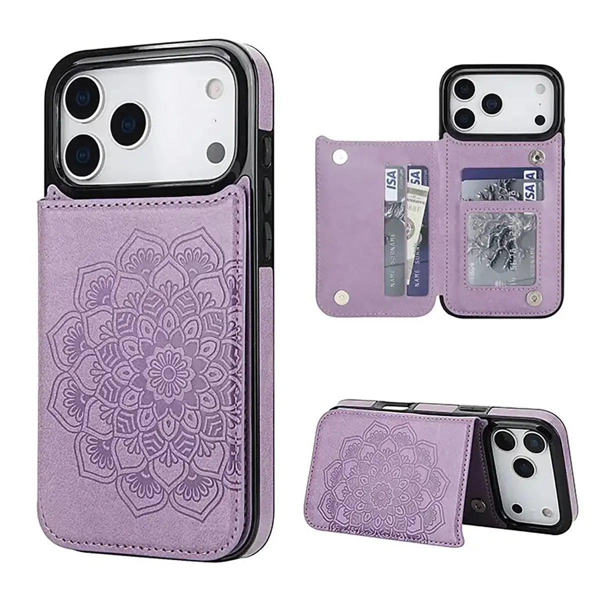 Buy Classic Wallet Phone Case, Credit Card Holder, Leather, Double Magnetic Buttons, Shockproof Case,Maddox at Caseles-iPhone 17 Pro Max, Maddox-Purple