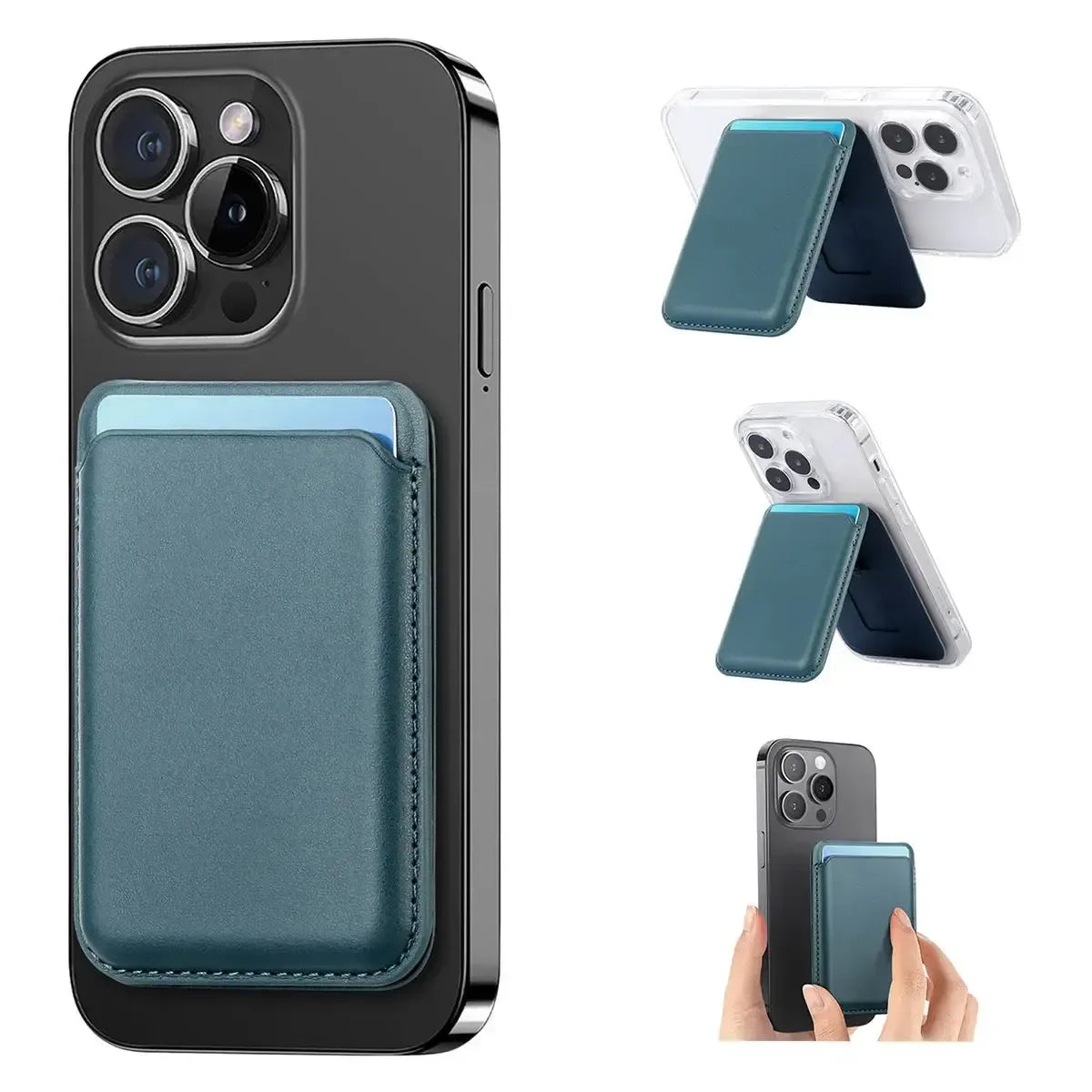 Buy MagSafe Slim Magnetic Wallet for iPhone, 3-Card Holder with Grip & Stand - MAGSAFE MAGNETIC CARD HOLDER FOR IPHONE at Caseles-Blue, 