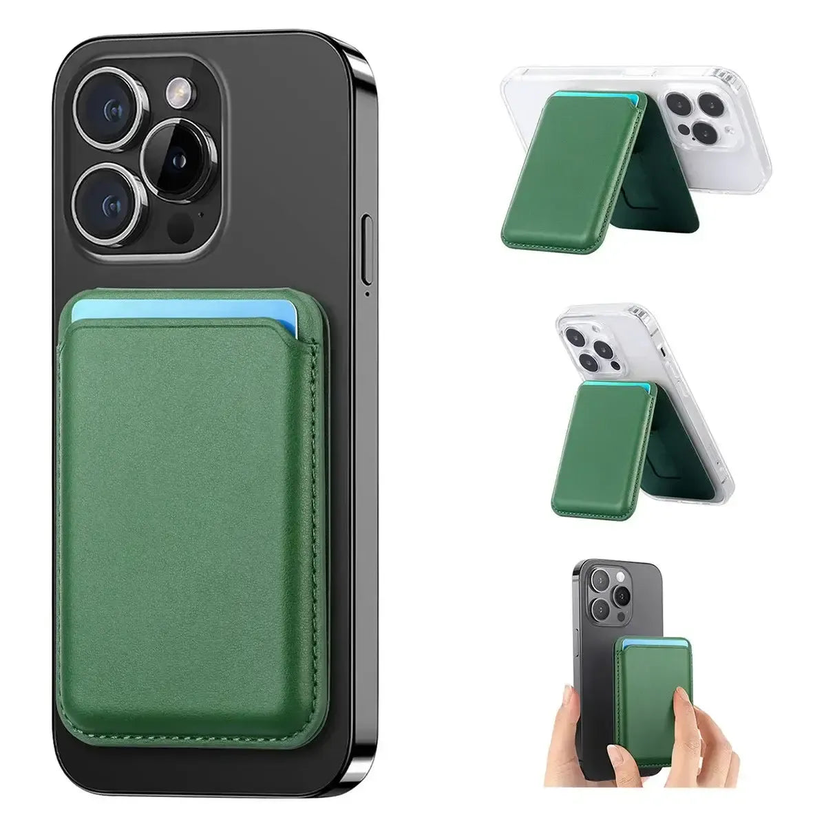 Buy MagSafe Slim Magnetic Wallet for iPhone, 3-Card Holder with Grip & Stand - MAGSAFE MAGNETIC CARD HOLDER FOR IPHONE at Caseles-Green, 