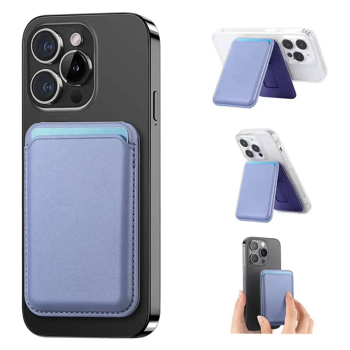 Buy MagSafe Slim Magnetic Wallet for iPhone, 3-Card Holder with Grip & Stand - MAGSAFE MAGNETIC CARD HOLDER FOR IPHONE at Caseles-Light Purple, 