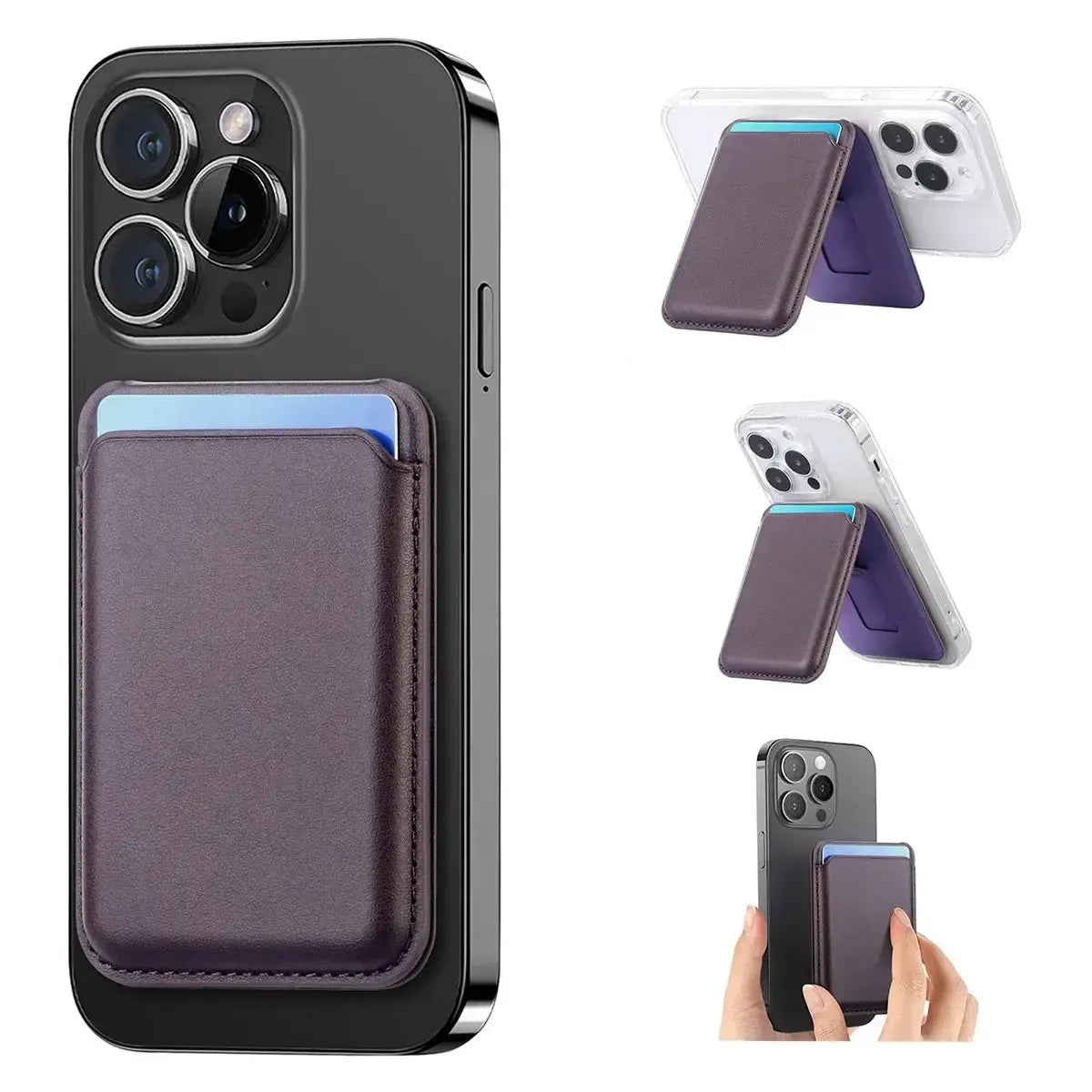 Buy MagSafe Slim Magnetic Wallet for iPhone, 3-Card Holder with Grip & Stand - MAGSAFE MAGNETIC CARD HOLDER FOR IPHONE at Caseles-Purple, 