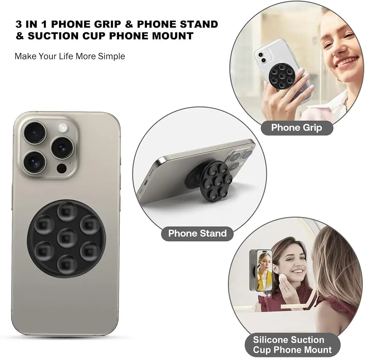 Buy MagSafe Phone Grip & Suction Mount - Magnetic Collapsible Silicone Holder for Videos, Selfies & Hands-Free Use - MAGNETIC SUCK-UP GRIP & MOUNT at Caseles-Black, 