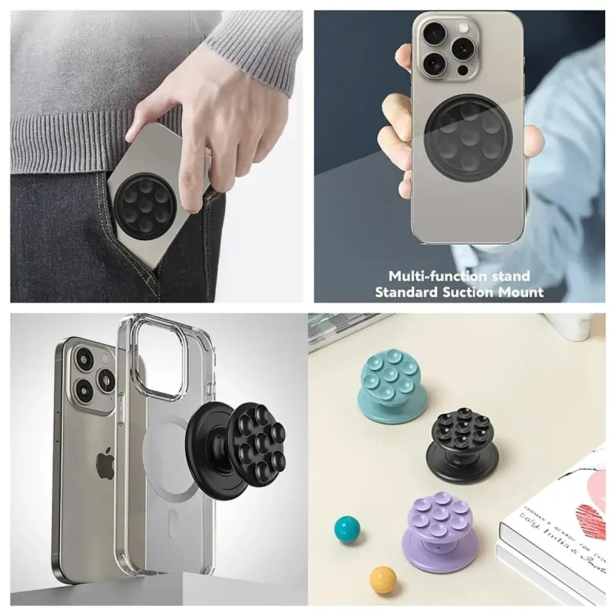 Buy MagSafe Phone Grip & Suction Mount - Magnetic Collapsible Silicone Holder for Videos, Selfies & Hands-Free Use - MAGNETIC SUCK-UP GRIP & MOUNT at Caseles-Black, 