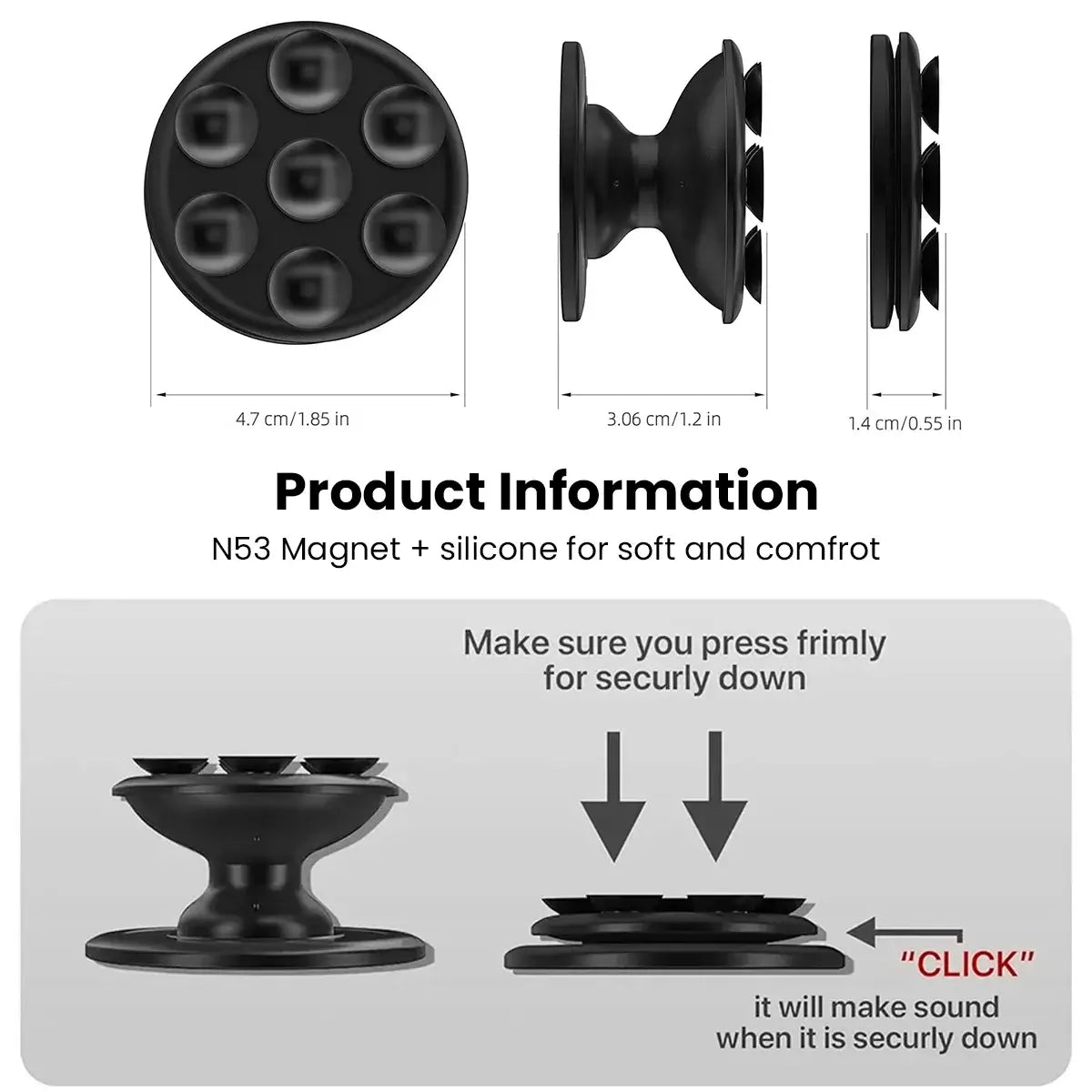 Buy MagSafe Phone Grip & Suction Mount - Magnetic Collapsible Silicone Holder for Videos, Selfies & Hands-Free Use - MAGNETIC SUCK-UP GRIP & MOUNT at Caseles-Black, 