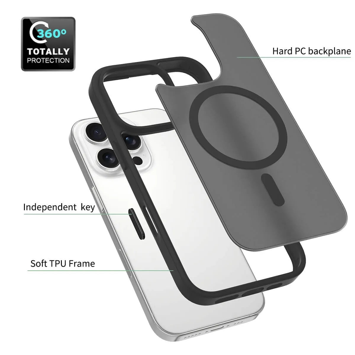Buy MagSafe iPhone 17 Case with Camera Button, Military-Grade Protection - iPhone MagSafe Clear Case at Caseles -iPhone 17 Pro Max, Black