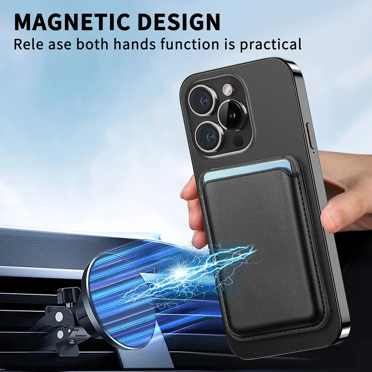 Buy MagSafe Slim Magnetic Wallet for iPhone, 3-Card Holder with Grip & Stand - MAGSAFE MAGNETIC CARD HOLDER FOR IPHONE at Caseles-Black, 