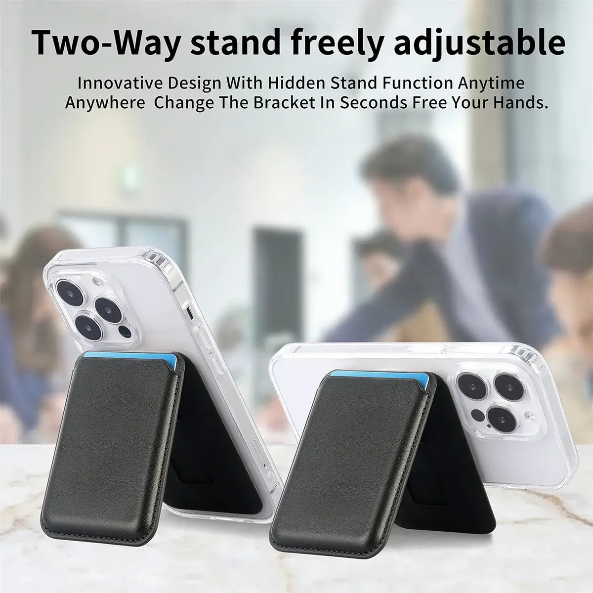 Buy MagSafe Slim Magnetic Wallet for iPhone, 3-Card Holder with Grip & Stand - MAGSAFE MAGNETIC CARD HOLDER FOR IPHONE at Caseles-Black, 
