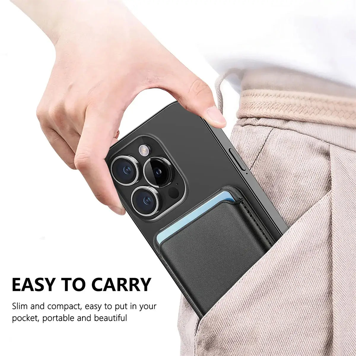 Buy MagSafe Slim Magnetic Wallet for iPhone, 3-Card Holder with Grip & Stand - MAGSAFE MAGNETIC CARD HOLDER FOR IPHONE at Caseles-Black, 