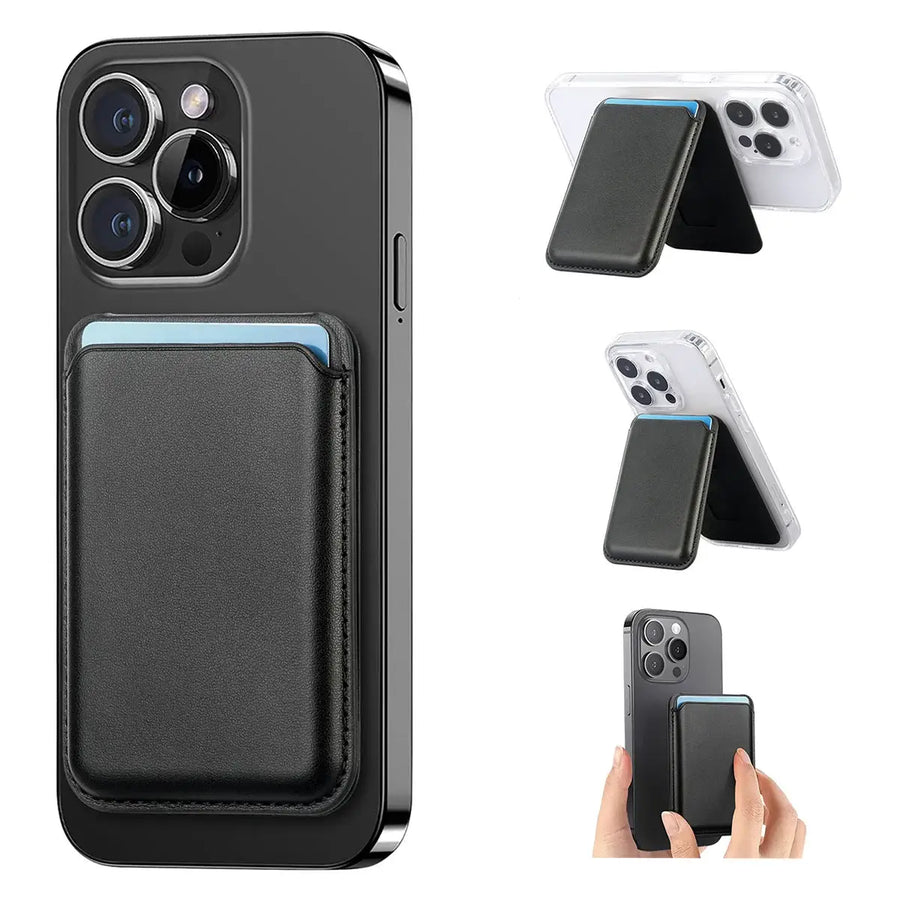Buy MagSafe Slim Magnetic Wallet for iPhone, 3-Card Holder with Grip & Stand - MAGSAFE MAGNETIC CARD HOLDER FOR IPHONE at Caseles-Black, 