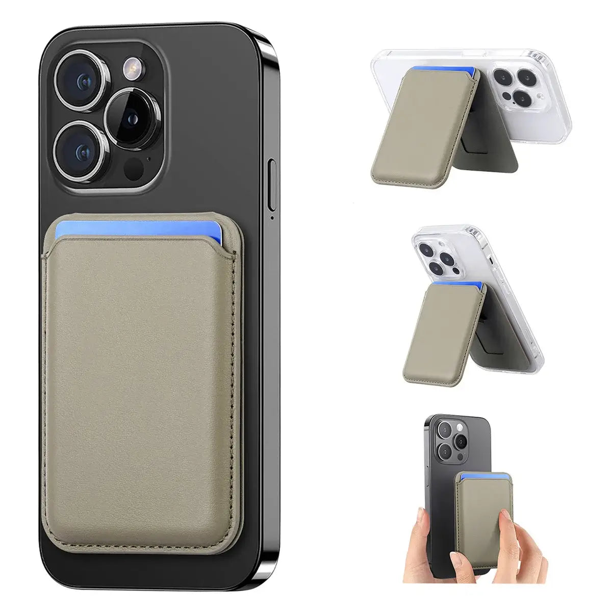 Buy MagSafe Slim Magnetic Wallet for iPhone, 3-Card Holder with Grip & Stand - MAGSAFE MAGNETIC CARD HOLDER FOR IPHONE at Caseles-Gray, 