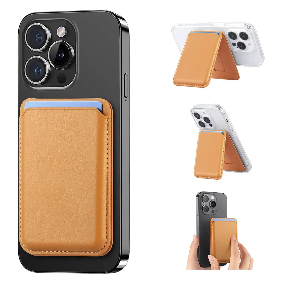 Buy MagSafe Slim Magnetic Wallet for iPhone, 3-Card Holder with Grip & Stand - MAGSAFE MAGNETIC CARD HOLDER FOR IPHONE at Caseles-Orange, 