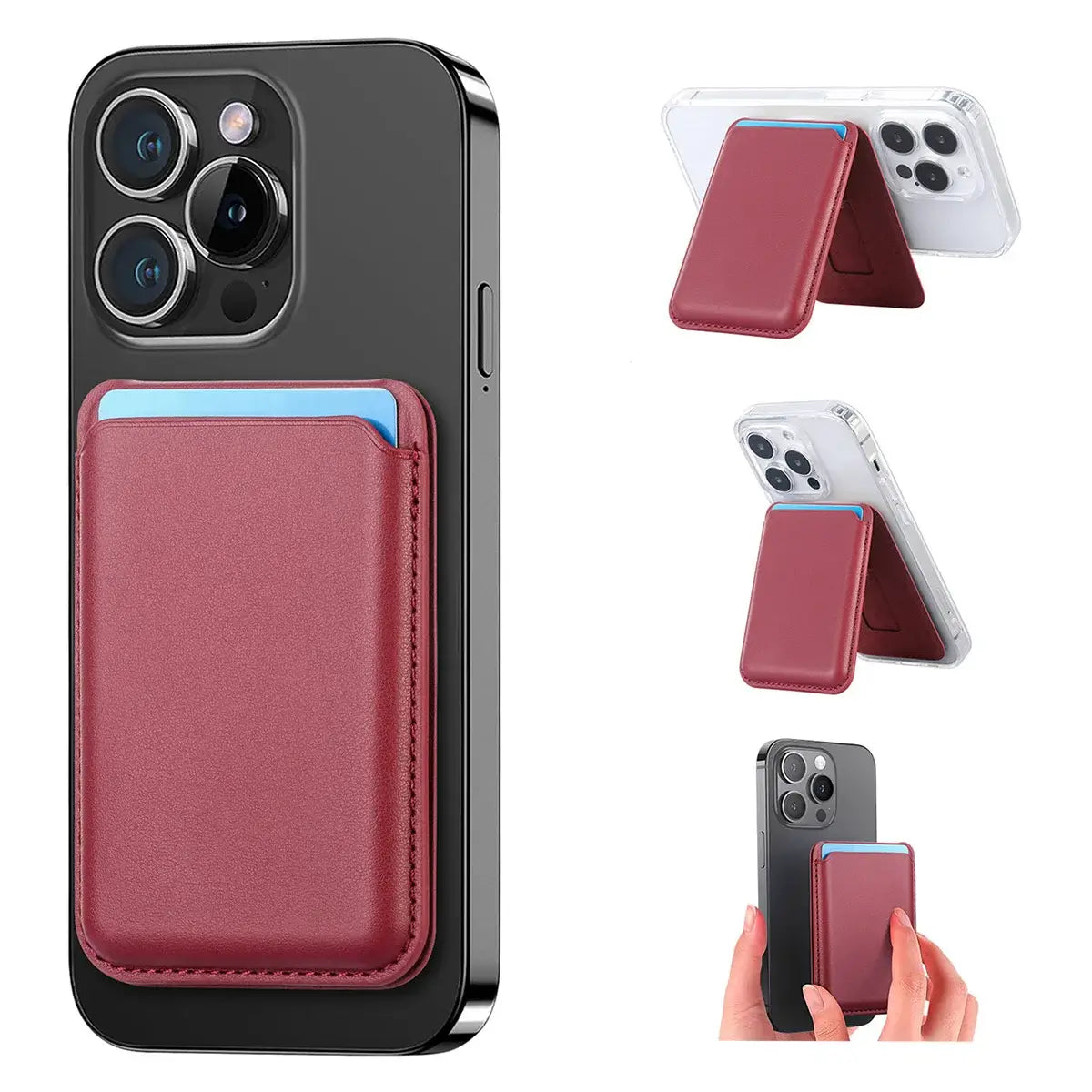 Buy MagSafe Slim Magnetic Wallet for iPhone, 3-Card Holder with Grip & Stand - MAGSAFE MAGNETIC CARD HOLDER FOR IPHONE at Caseles-Red, 