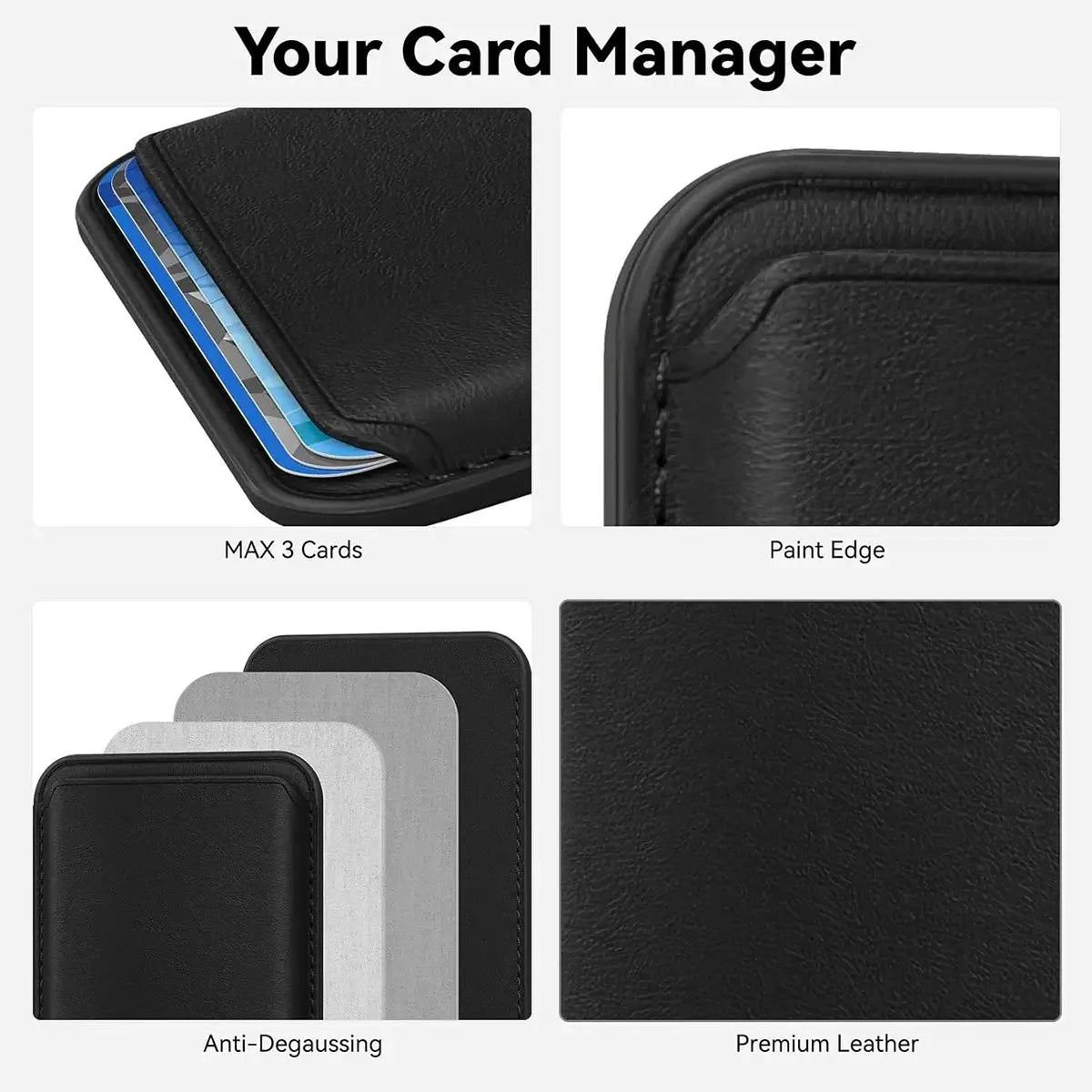 Buy Strong Magnetic MagSafe Card Holder, Premium Leather Wallet Compatible with iPhone - MAGSAFE MAGNETIC CARD WALLET FOR IPHONE at Caseles-Black, 